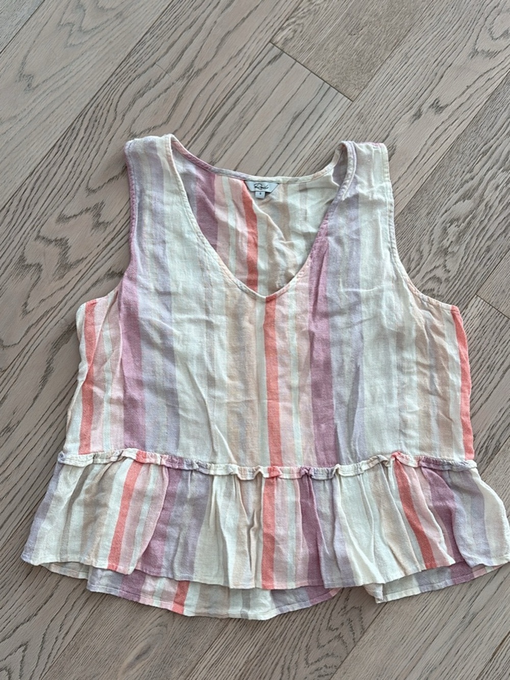 Striped Ruffle Hem Sleeveless Top - Pastel Stripe